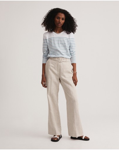 Witchery Stripe Linen Blend Long Sleeve Top