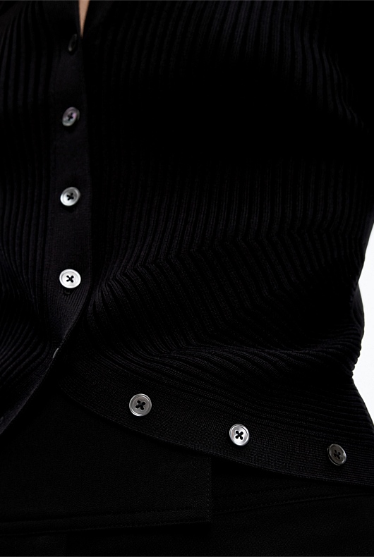 Crepe Button Through Crop - Black