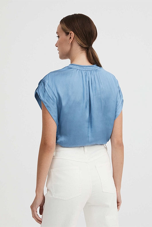 Cap Sleeve Blouse - Dusty Blue