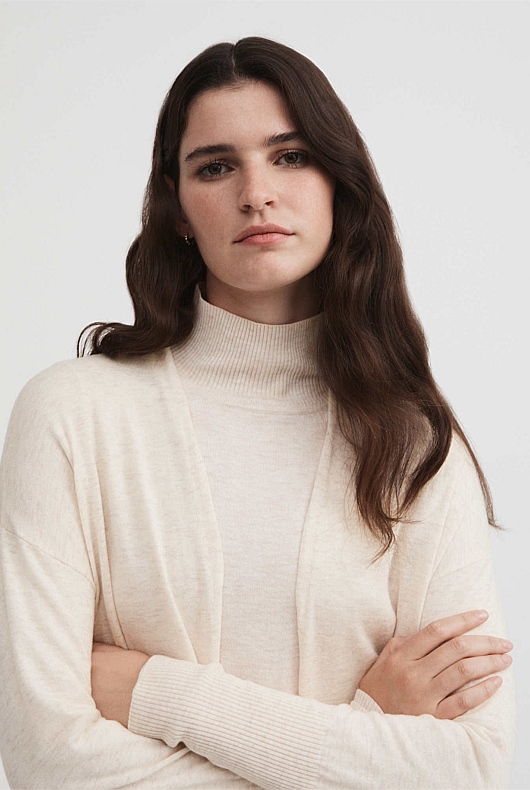 Merino Silk Longline Cardigan - Oatmeal Marle