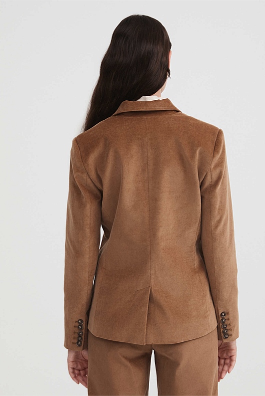 Cotton Cord Single Breasted Blazer - Camel