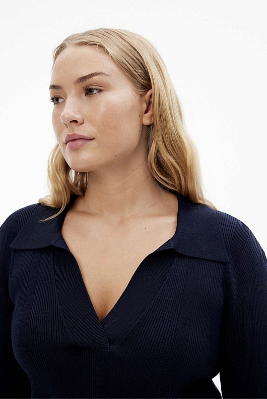 Crepe Rib Henley Knit - Blue Night