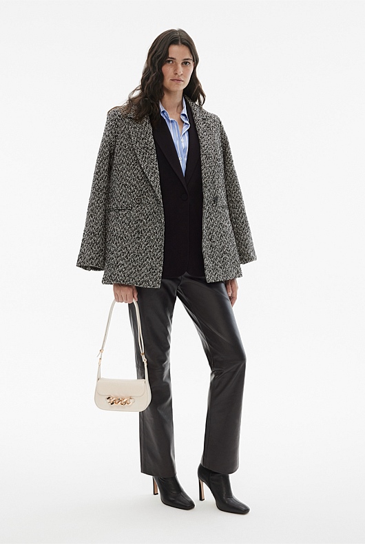 Chain Detail Leather Bag - Calico