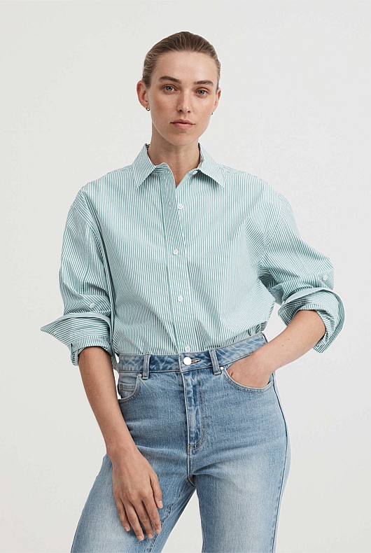 Modern Stripe Cotton Shirt - Oasis