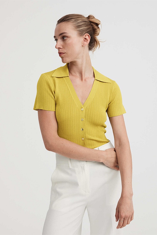 Rib Polo Short Sleeve Knit - Citrus Green