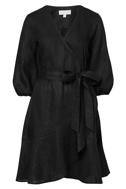 Linen Wrap Dress - Black