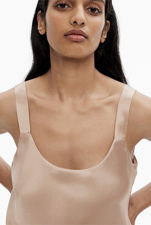 Silk Satin Scoop Camisole - Pebble