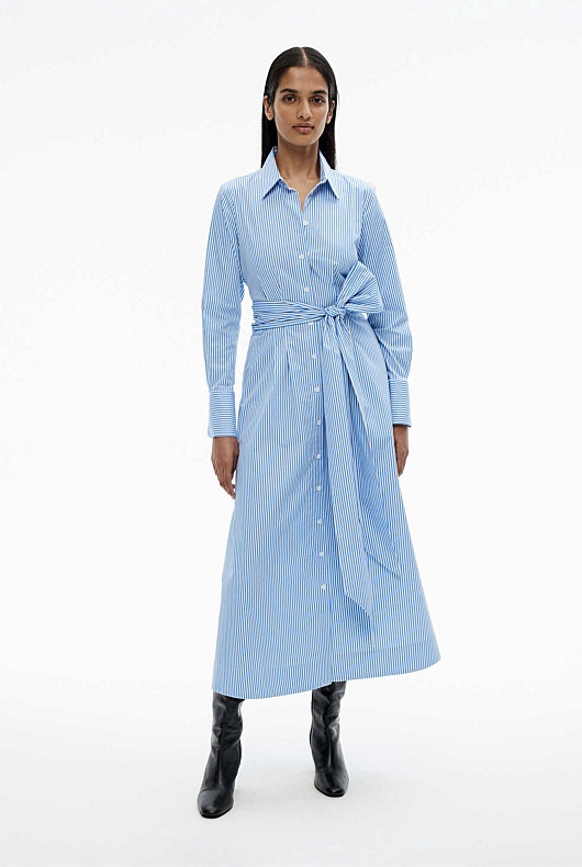 Stripe Sateen Shirt Dress - Blue Daze