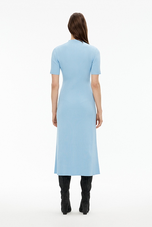 Rib Mock Neck Knit Dress - Soft Blue