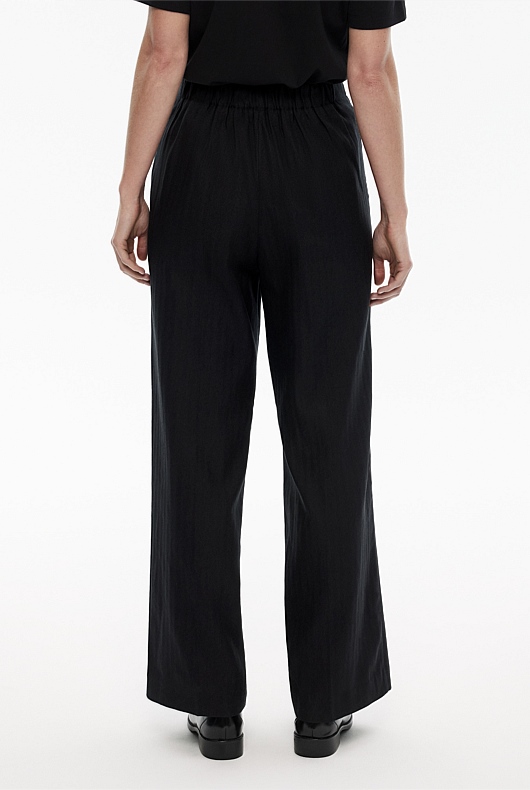 Cotton Linen Pull On Pant - Black