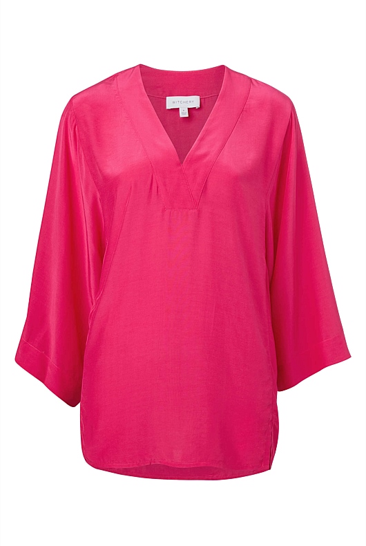 Kaftan V Neck Blouse - Hot Pink