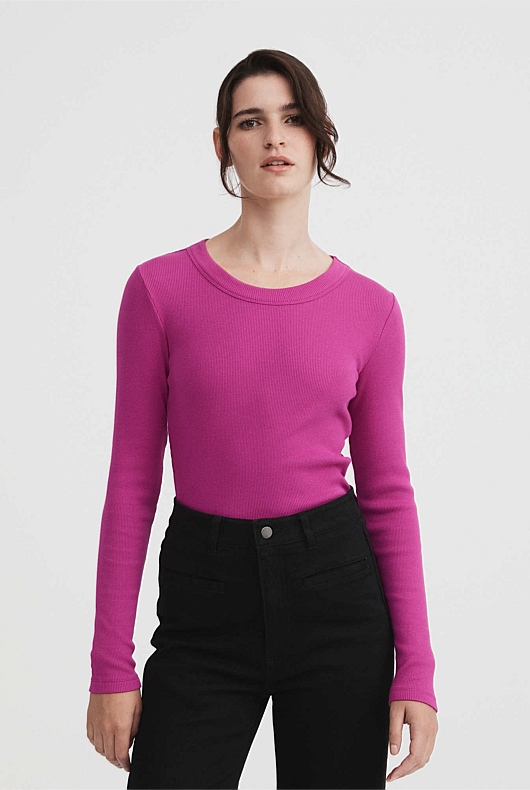 Long Sleeve Rib Top - Mulberry