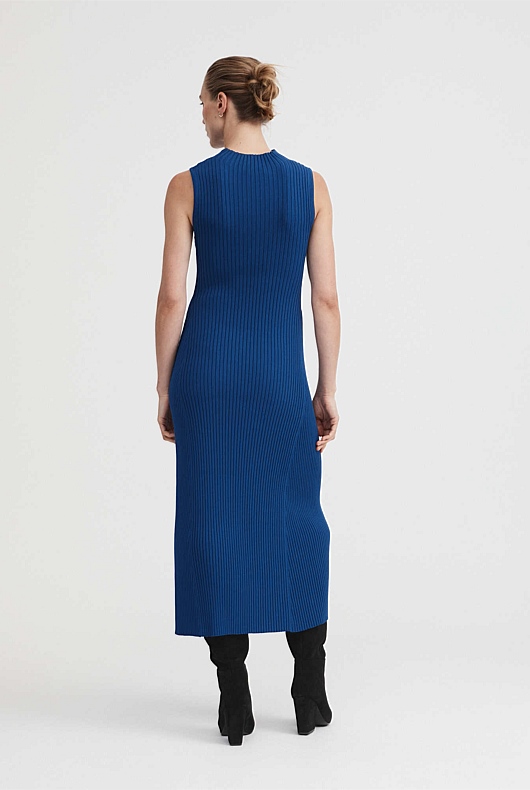 Knit Rib Mock Neck Dress - Eclipse Blue
