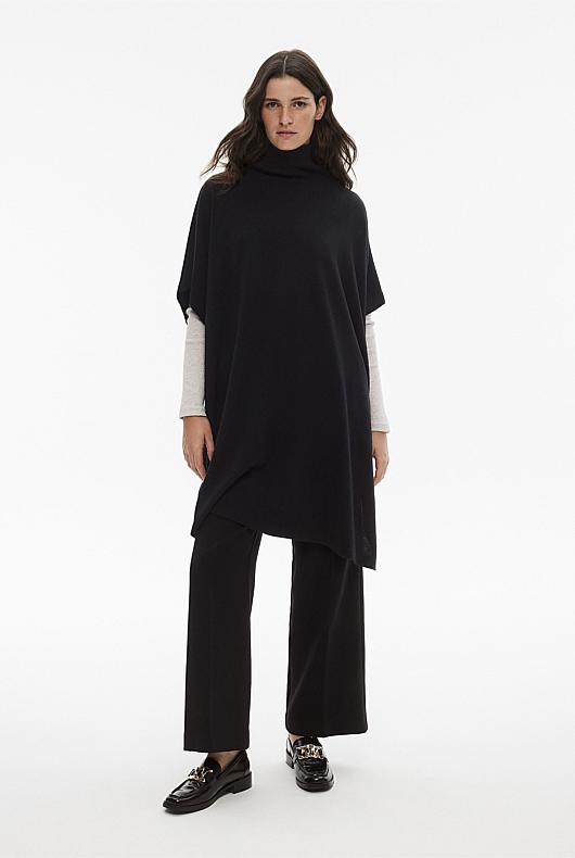 Silk Merino Longline Poncho - Black