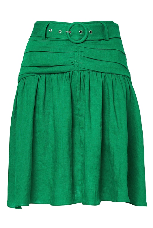 French Linen Belted Mini Skirt - Grass Green