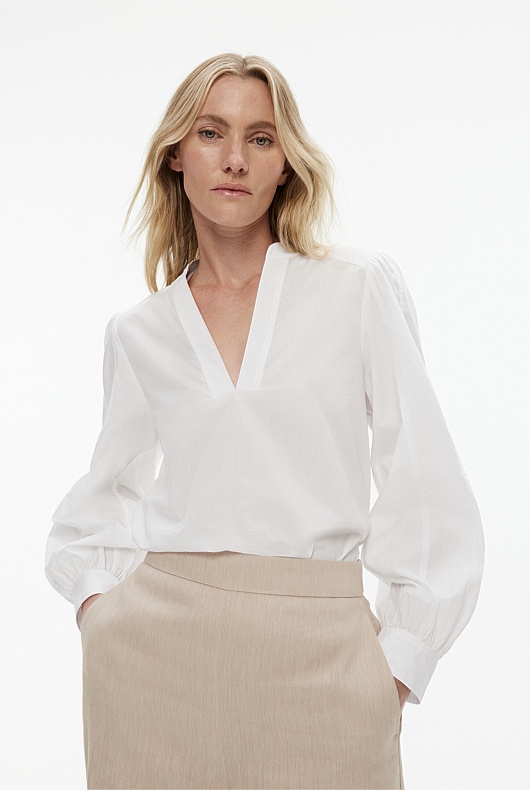 Cotton Seam Detail Blouse - Pure White