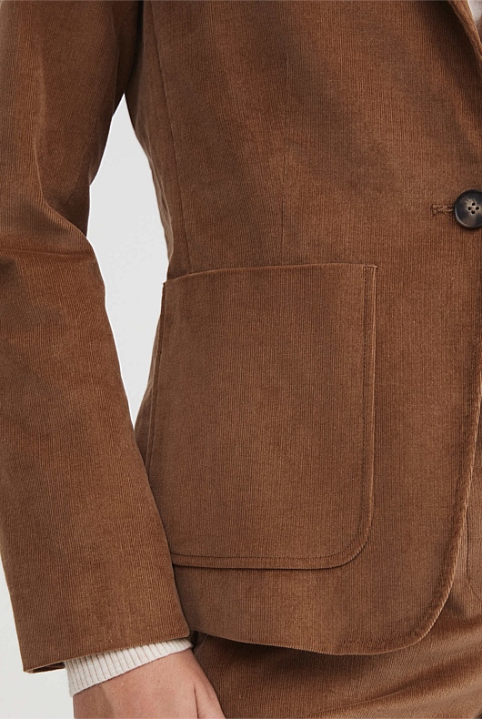 Cotton Cord Single Breasted Blazer - Camel