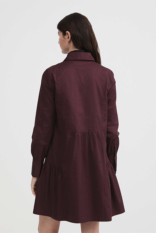 Cotton Mini Shirt Dress - Bordeaux