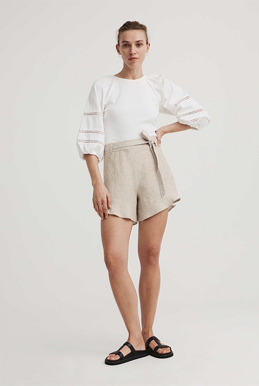 Belt Detail Linen Short - Flax