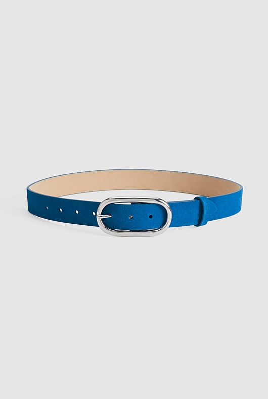 Oval Buckle Suede Belt - Sorrento Blue
