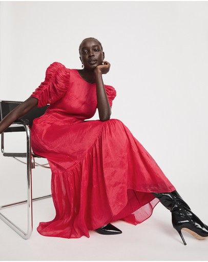 Witchery Linen Silk Gathered Sleeve Dress