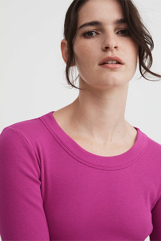 Long Sleeve Rib Top - Mulberry