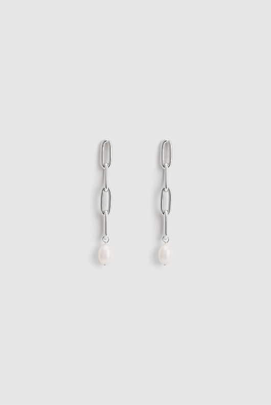 Freshwater Pearl Chain Drop Earring - Silver