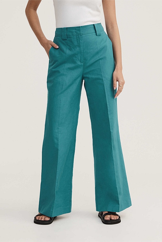 Cotton Linen Wide Leg - Gem Green