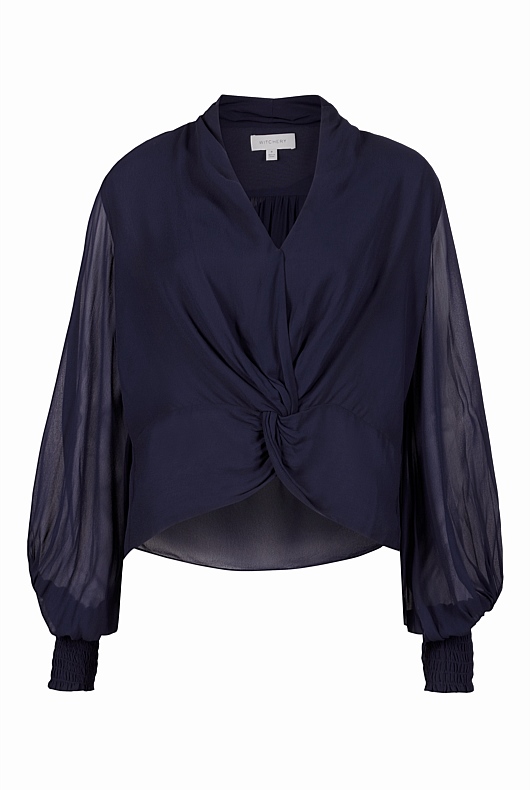 Twist Front Blouse - Blue Night