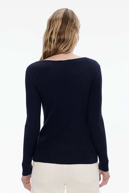 Boat Neck Rib Knit - Regatta Blue