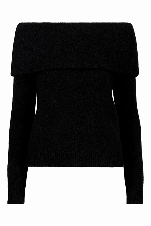 Alpaca Blend Off Shoulder Knit - Black