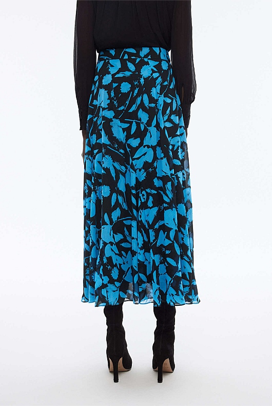 Georgette Abstract Textured Print Skirt - Mallard Blue