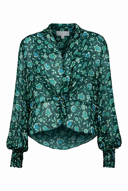 Tile Floral Twist Blouse - Viridian Green