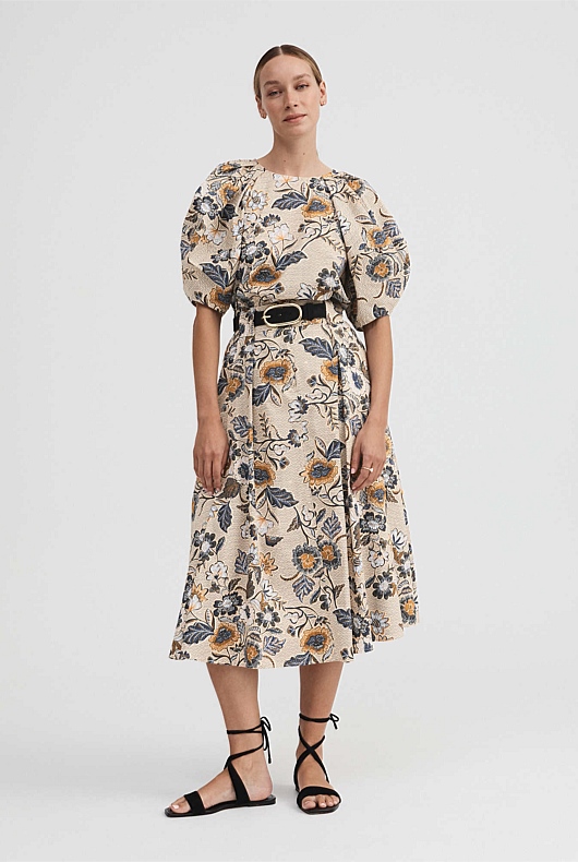 Floral Vine Pleat Detail Skirt - Barley