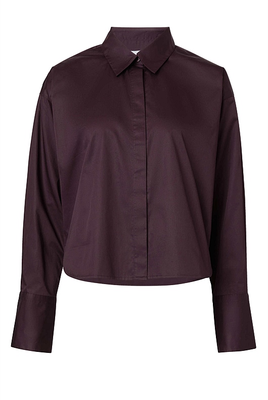 Cotton Cropped Shirt - Bordeaux