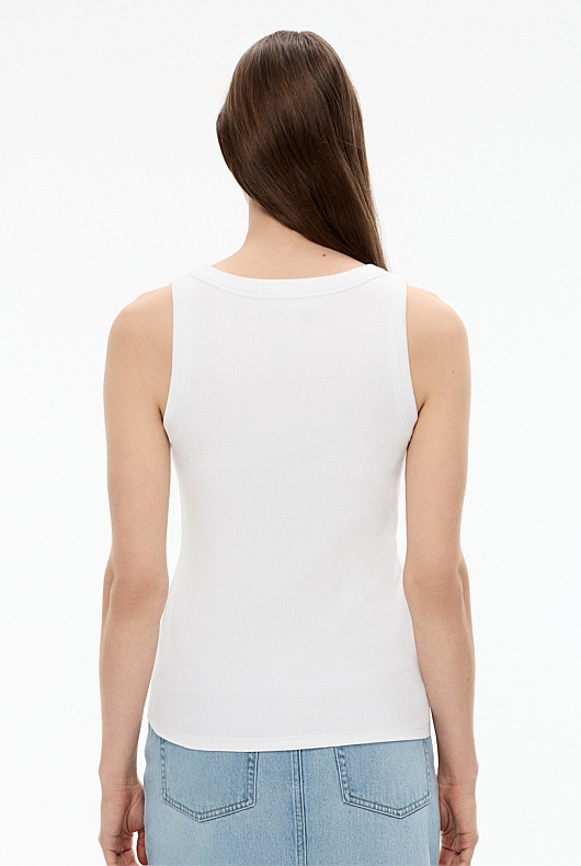 Cotton Scoop Neck Tank - Pure White