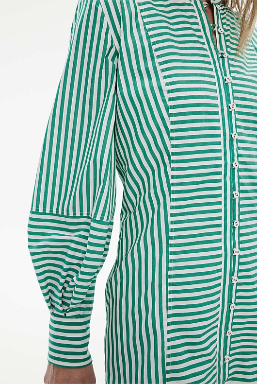 Cotton Stripe Mini Dress - Emerald