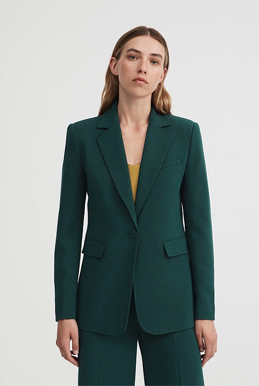 Classic Single-Breasted Blazer - Petrol Green