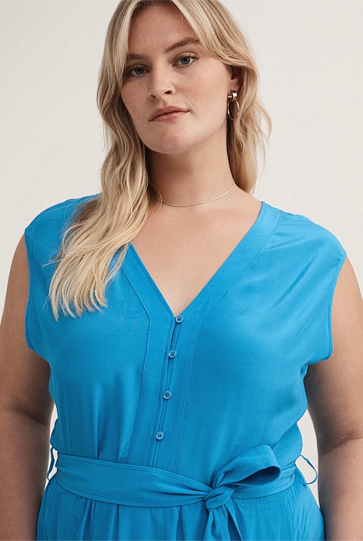 Viscose Button Through Dress - Cyan