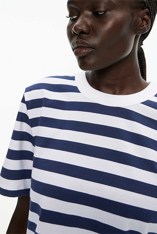 Stripe Cotton Crop Short Sleeve Tee - Ink