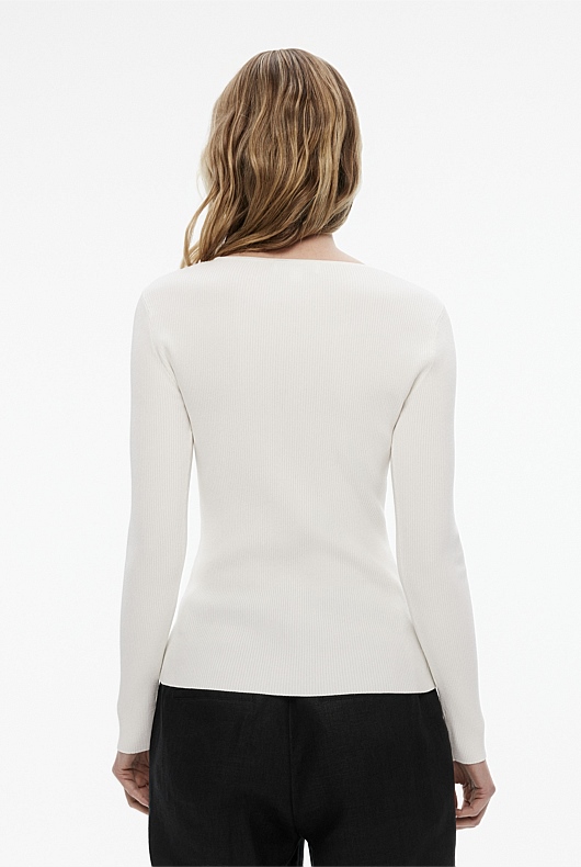 Scoop Rib Long Sleeve Knit - Chalk