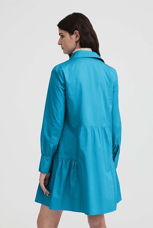 Cotton Mini Shirt Dress - Bright Blue