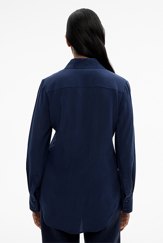 Silk Dart Detail Shirt - Ink Blue