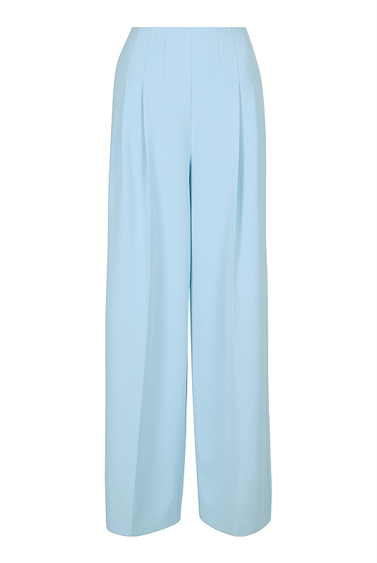 Waist Detail Wide Leg Trouser - Soft Blue