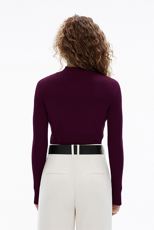 High Neck Textured Knit - Bordeaux