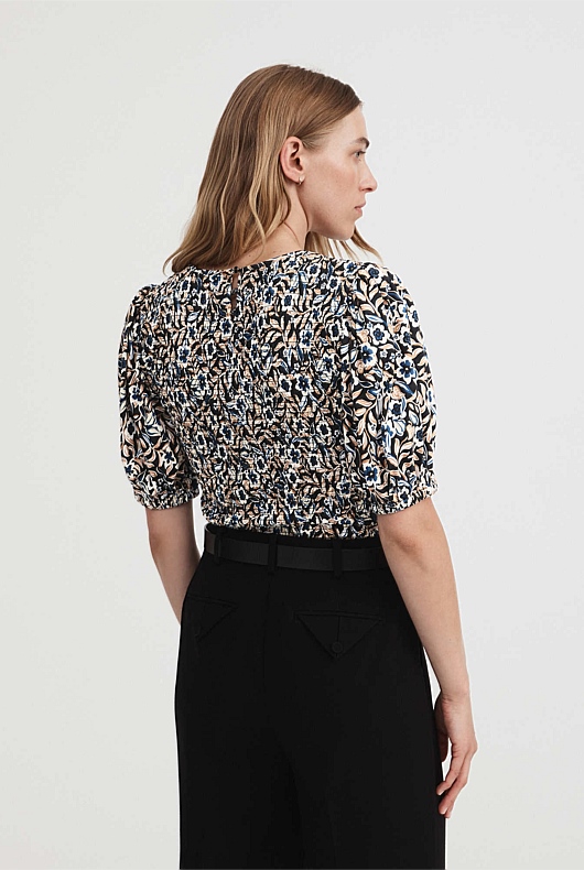 Midnight Floral Shirred - Black Floral