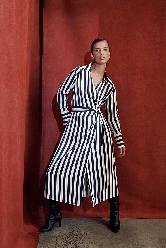 Stripe Wrap Dress - Blue Black