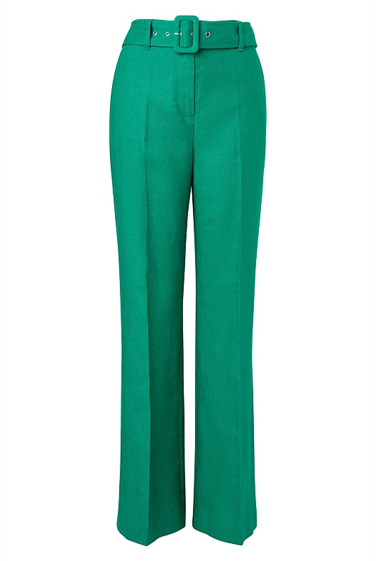 Linen Belted Trouser - Aqua Green