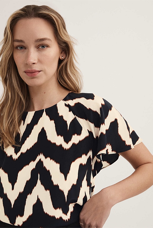 Silk Zig Zag Blouse - Mink