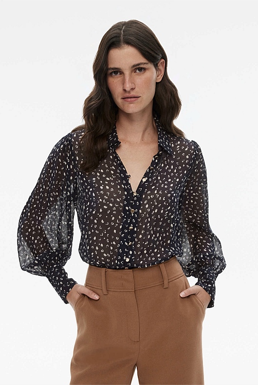 Abstract Animal Print Blouse - Slate Navy